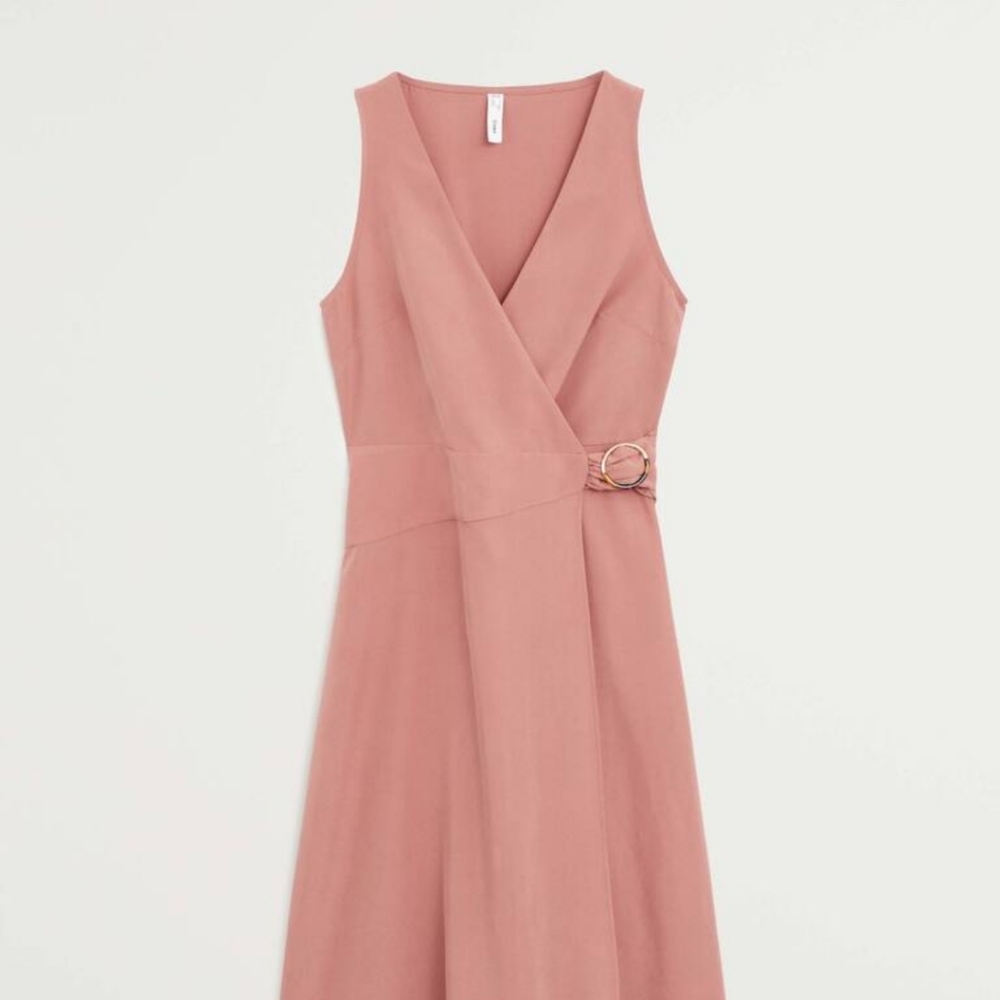 Mango Rose-Pink Sleeveless Maxi Dress with Waist Ring